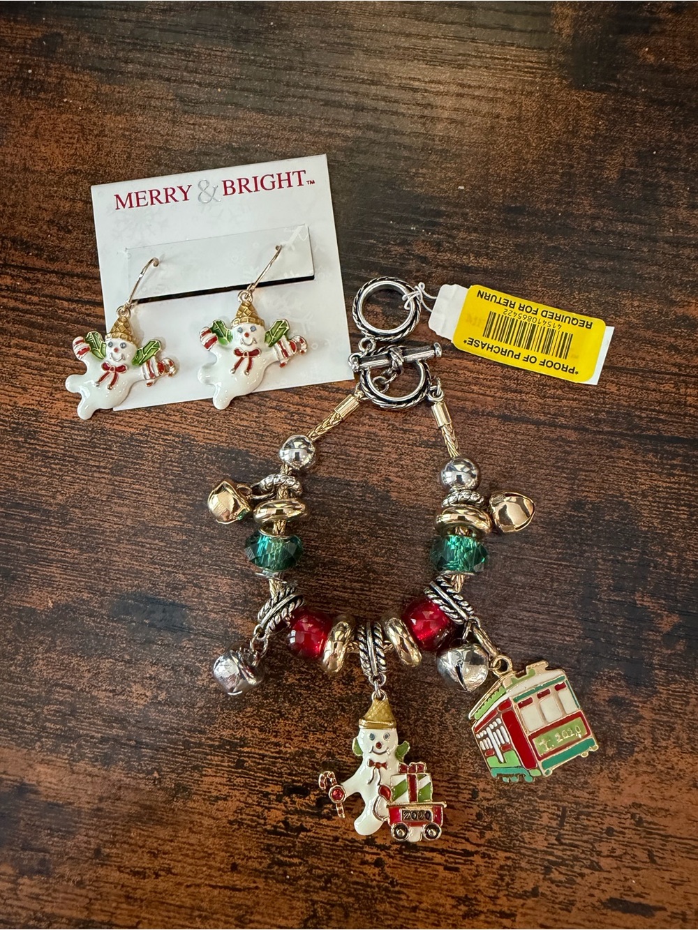 Vintage Mr. Bingle Charm Bracelet w/Trolley Car Red, Green, Gold & Silver